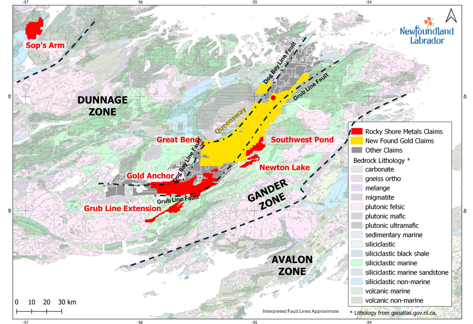 Rocky Shore Metals Property Portfolio (in red)