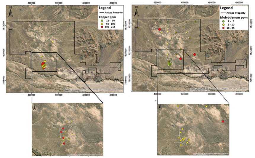 Anomalous Cu and Mo location maps from an RC drill tip sampling program.