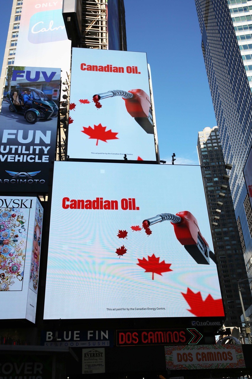 Canadian Energy Centre billboard in New York City's Times Square on Sept. 27, 2021. 