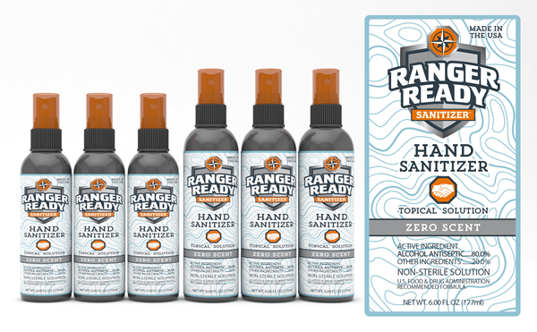 Ranger Ready Hand Sanitizer™, an 80% ethanol alcohol-based fine-mist hand spray, utilizing the U.S. Food and Drug Administration (FDA) recommended formula for protection from germs and bacteria, when hand washing is not available. Visit www.rangerready.com for more information.