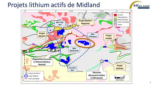 Figure 3 Projets lithium actifs de Midland