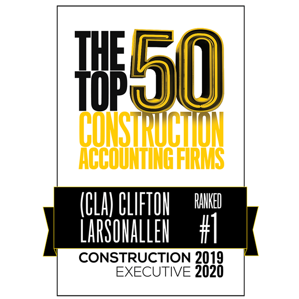 CLA maintained its hold on the number one spot in the renowned magazine’s rankings, which recognizes the leading independent construction accounting firms in the United States each year.
