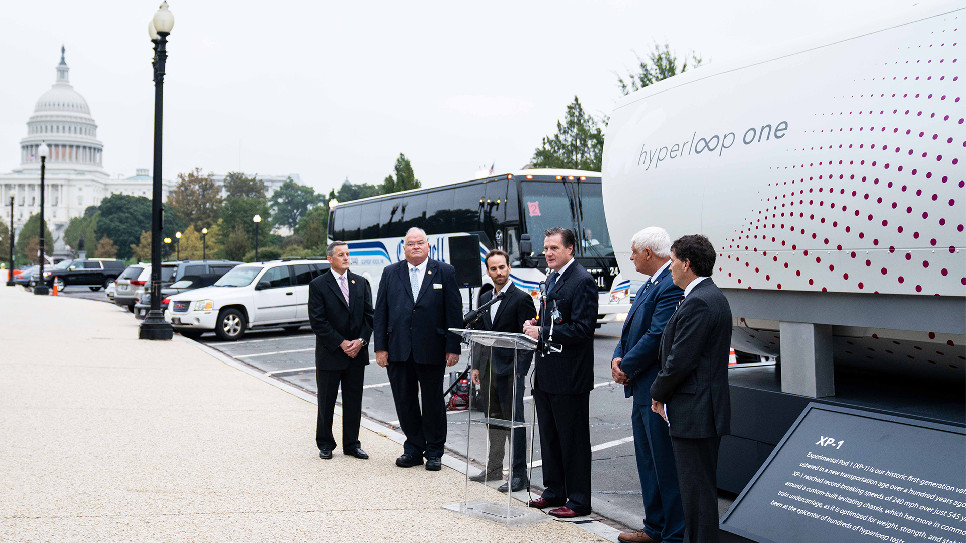 Left to right: Congressman Bruce Westerman, Congressman Billy Long, Virgin Hyperloop One Co-Founder and Chief Technology Officer Josh Giegel, Congressman Mike Turner, Congressman Bob Gibbs, and Congressman Troy Balderson spoke about hyperloop technology and its potential to transform mass transit in the United States. 