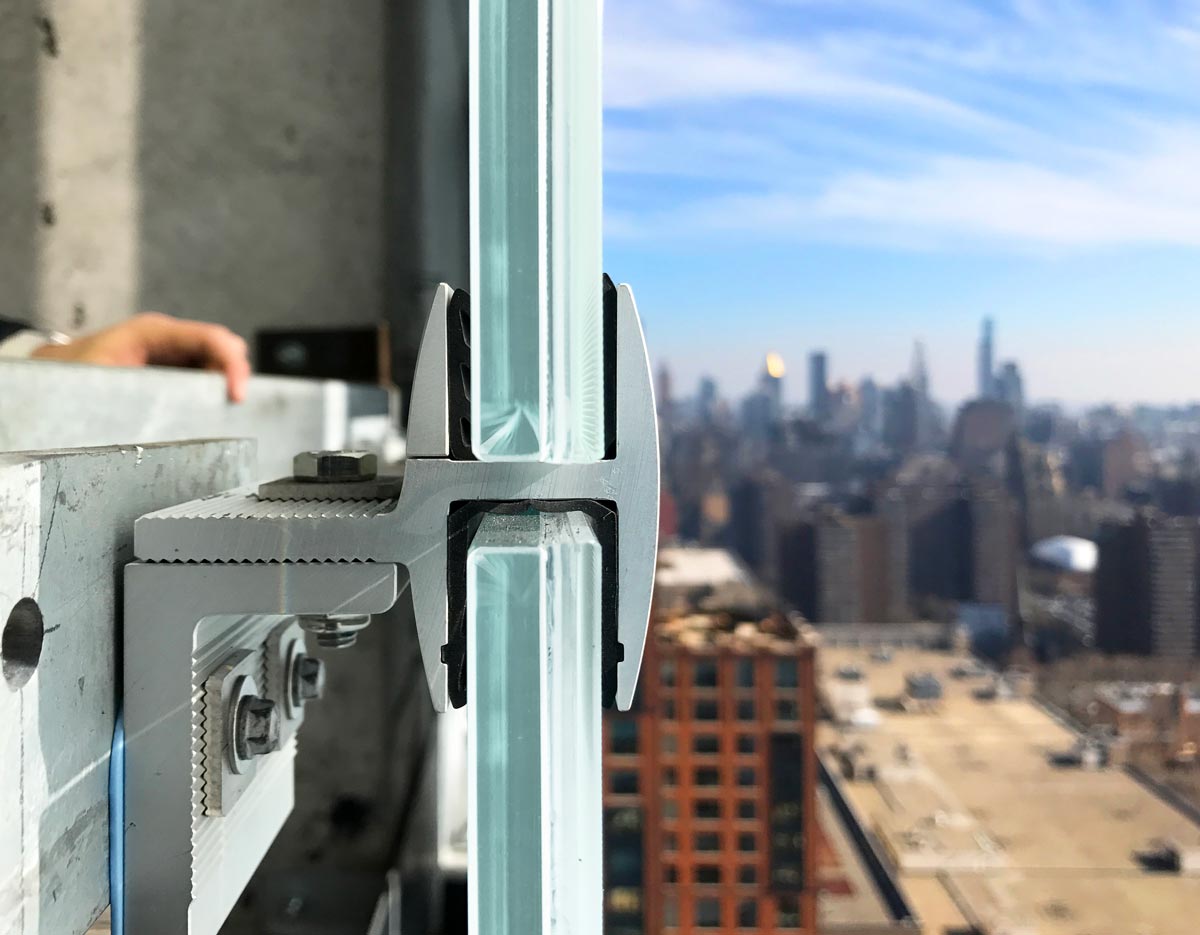 Detail view of the clip systems at One Hudson Yards by Davis Brody Bond. Photo by Said Elieh.