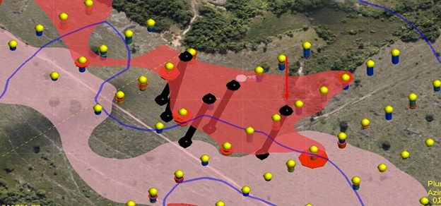 Map outlining diamond drill holes at east target on Copeçal gold project
