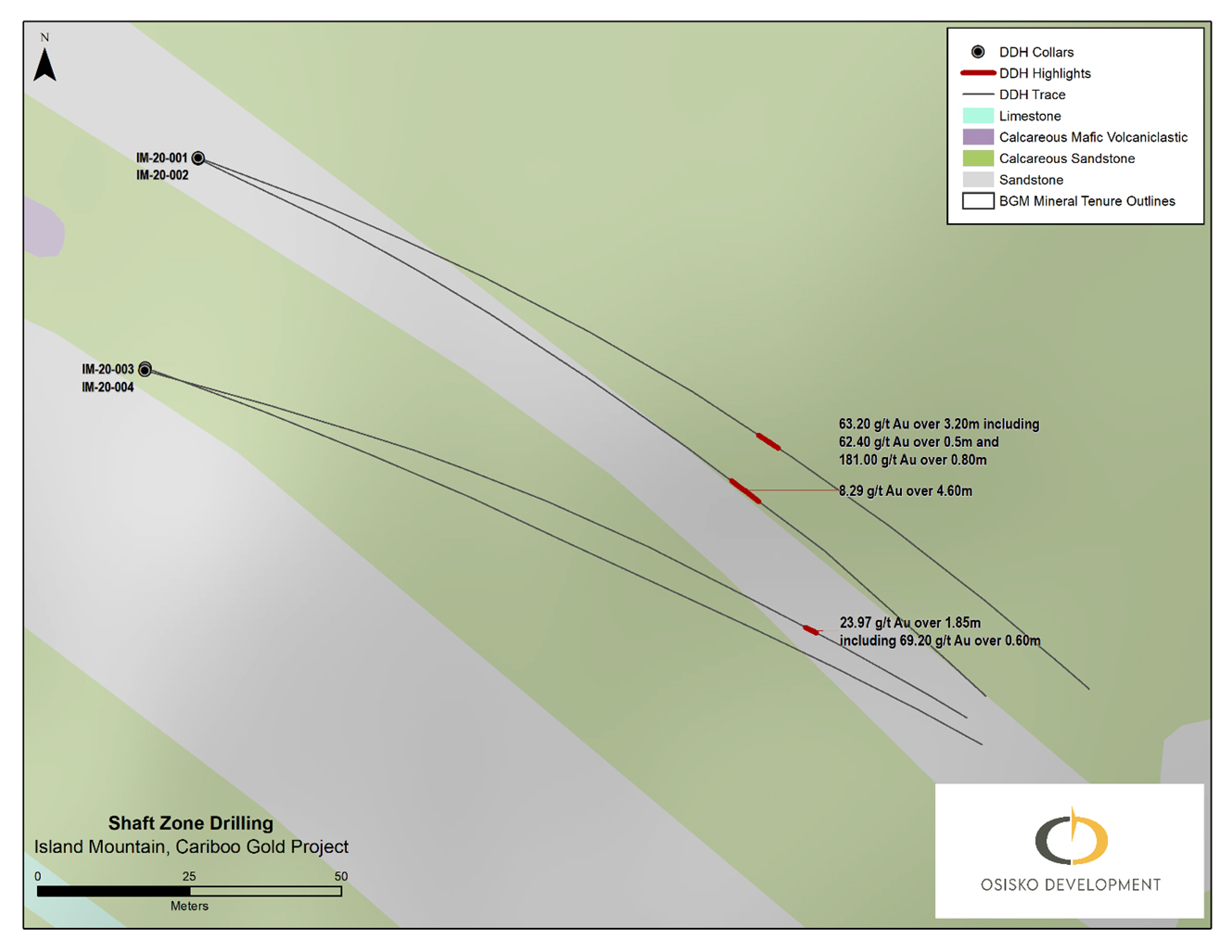 Figure 3 : vue d’ensemble des forages récents sur Shaft Zone