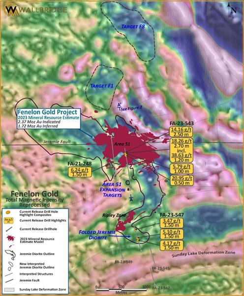 Figure 1. Fenelon Gold Property, Total Magnetic Intensity Reprocessed (TMI)