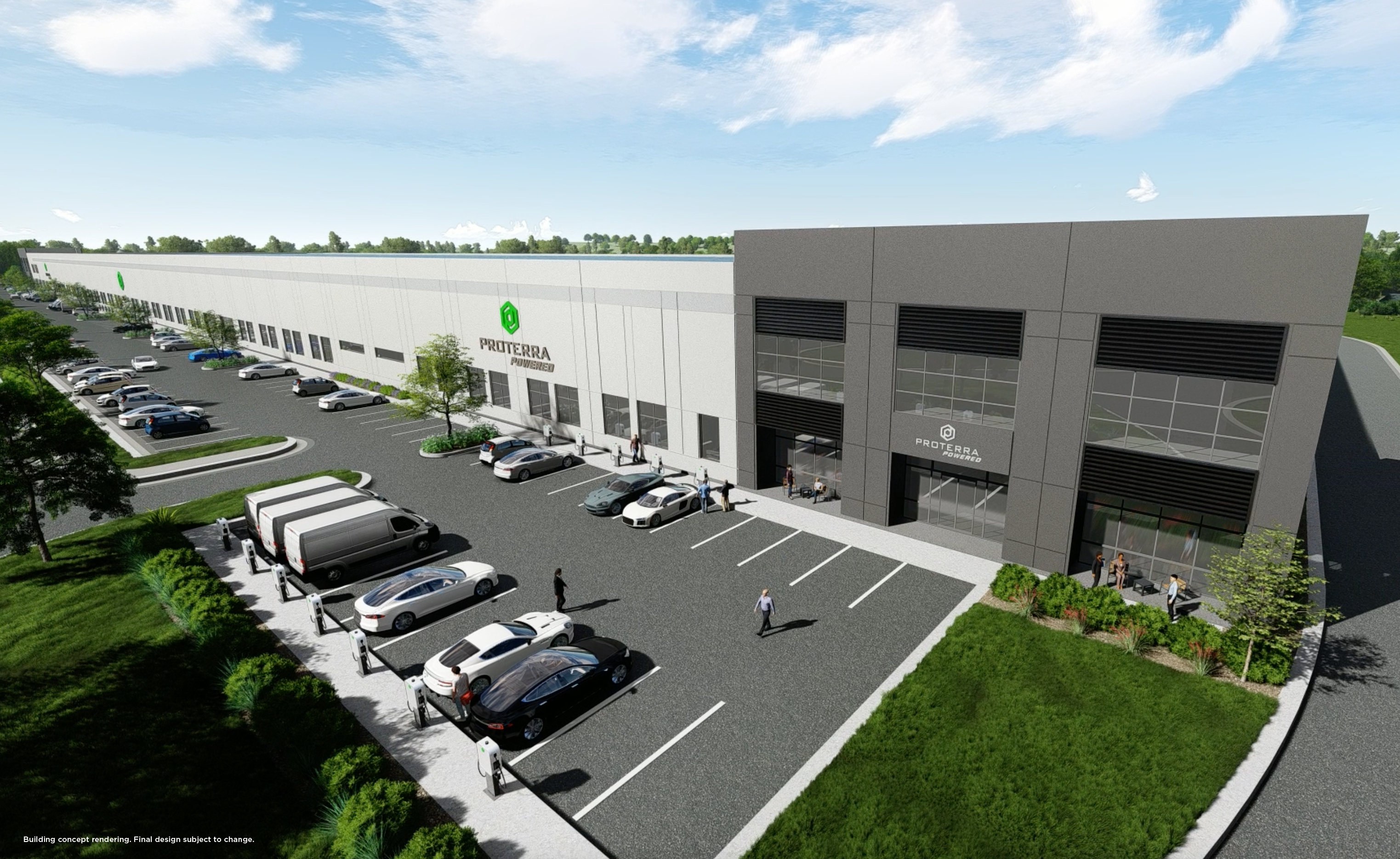 Proterra's new Spartanburg County EV battery system manufacturing facility (building rendering)