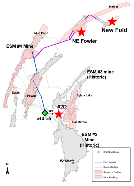 Figure 1 – Plan View of Select Near-Mine Mineralized Zones