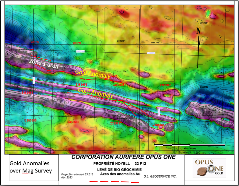 Gold Anomalies over Mag Survey