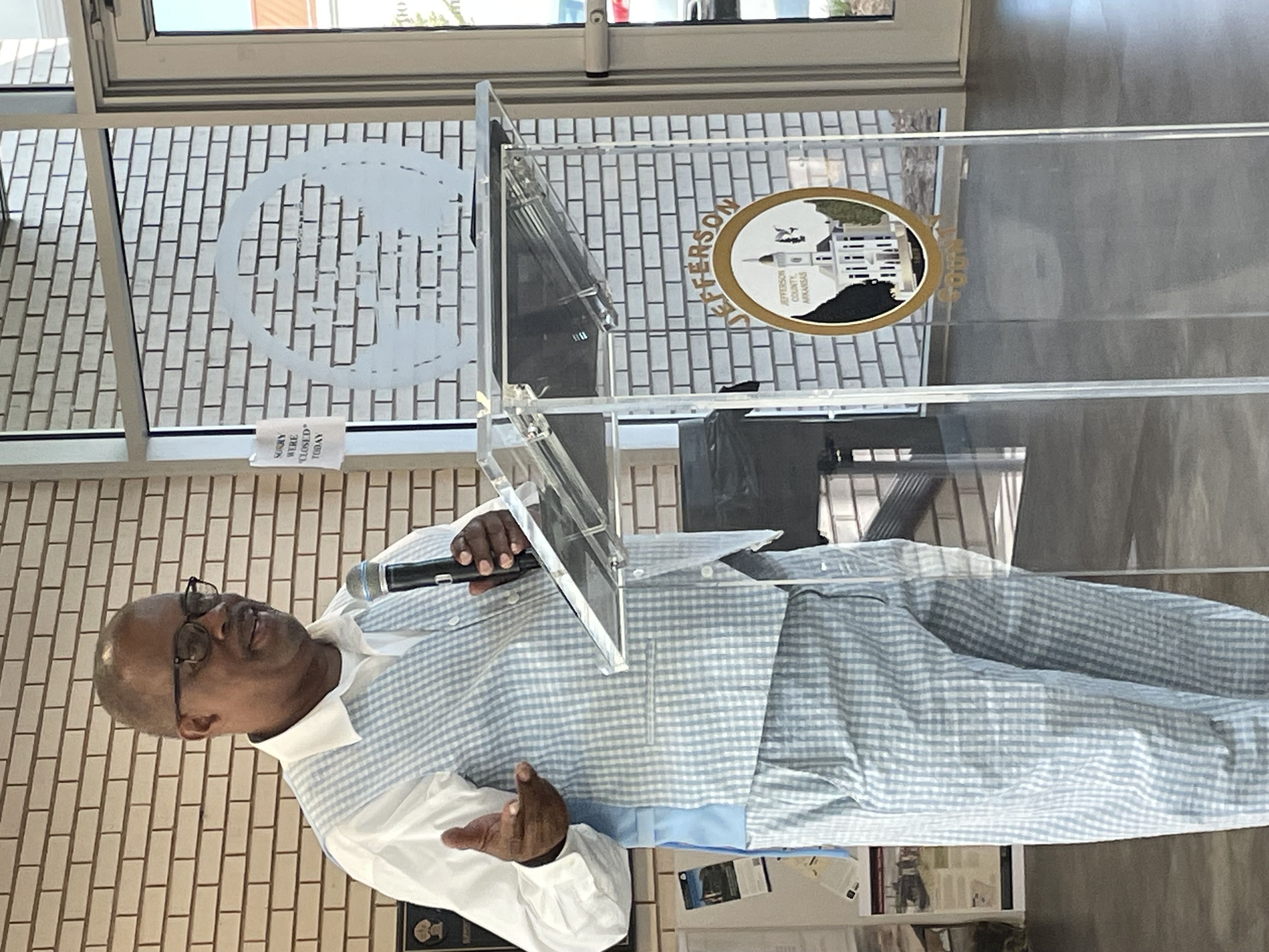 Ivan Whitfied, Jefferson County (Interim) County Judge gives closing remarks at the Trail of Tears Day of Rememberence.