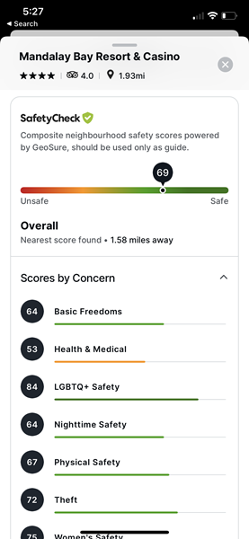 The award-winning Travel SafetyCheck feature built into Etta, the corporate travel planning and management platform from Deem, is now available on the Etta for mobile platforms.  

 

SafetyCheck offers more than just current pandemic-related information; it also includes neighborhood safety scores based on various criteria, including women's safety, nighttime safety, LGBTQ+ safety, and more. All this information is presented logically and clearly right within the booking process, where travelers need it most to make the best decisions for themselves and their companies. 