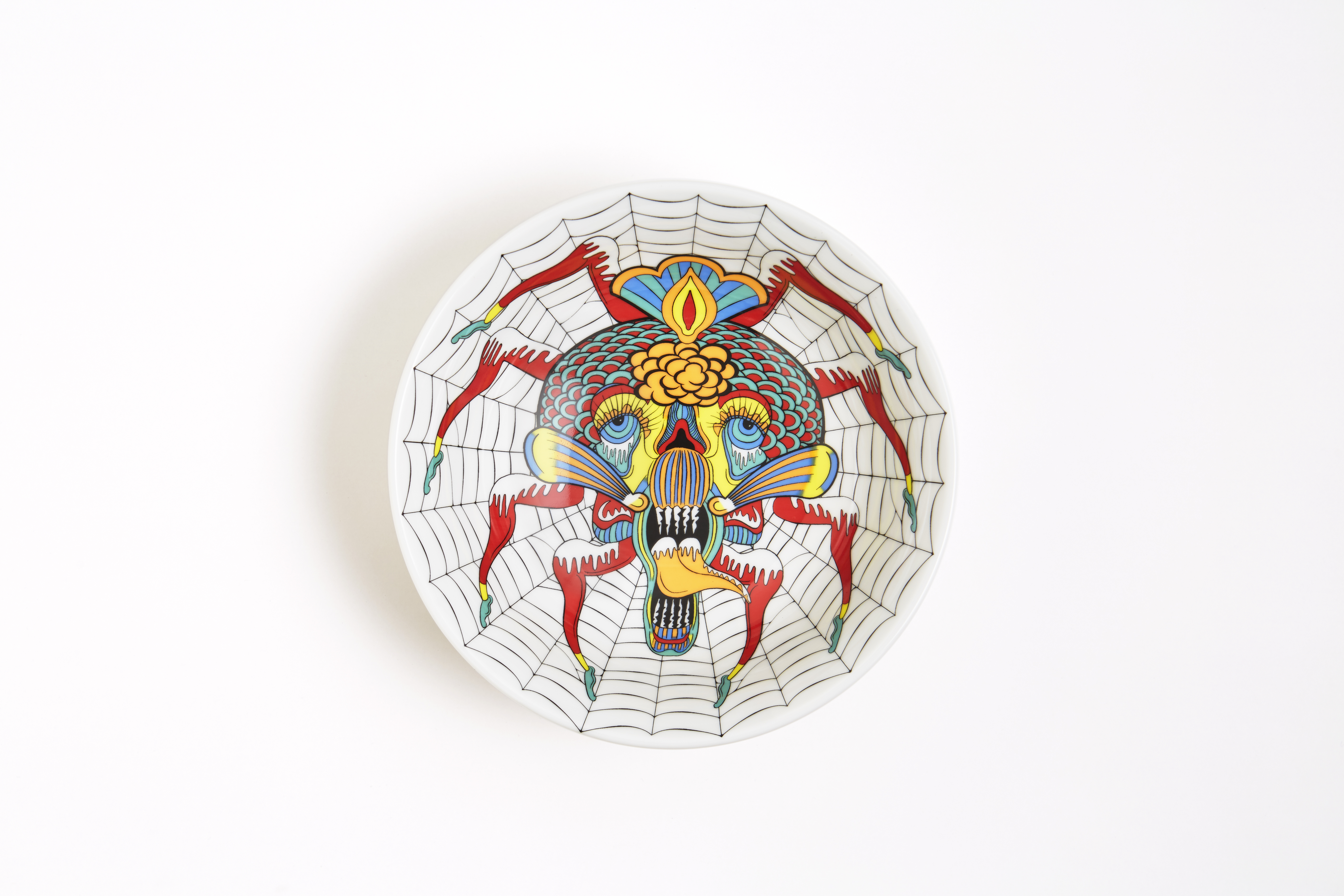 Skull-Spider Ramen Bowl Designed by Japanese Pop Artist, Keiichi Tanaami, at "The Art of the Ramen Bowl" Exhibition at JAPAN HOUSE Los Angeles. 