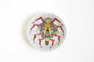 Skull-Spider Ramen Bowl Designed by Japanese Pop Artist, Keiichi Tanaami, at "The Art of the Ramen Bowl" Exhibition at JAPAN HOUSE Los Angeles. 