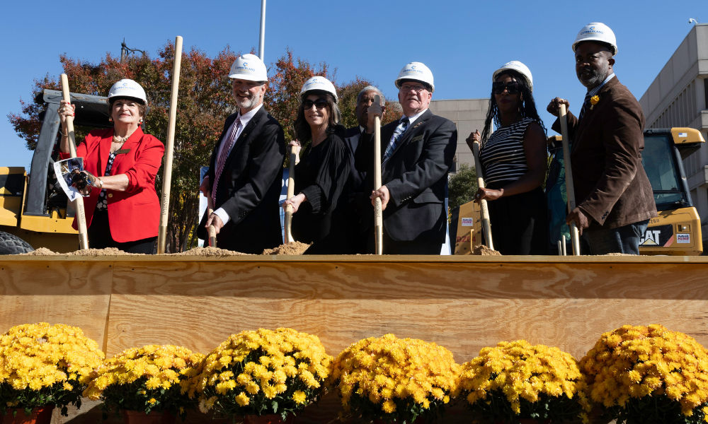 Cumberland County officials celebrate the start of construction of the new Crown Event Center, a $145 million state-of-the-art facility will serve as a premiere venue for entertainment, cultural events and conventions in downtown Fayetteville, North Carolina.