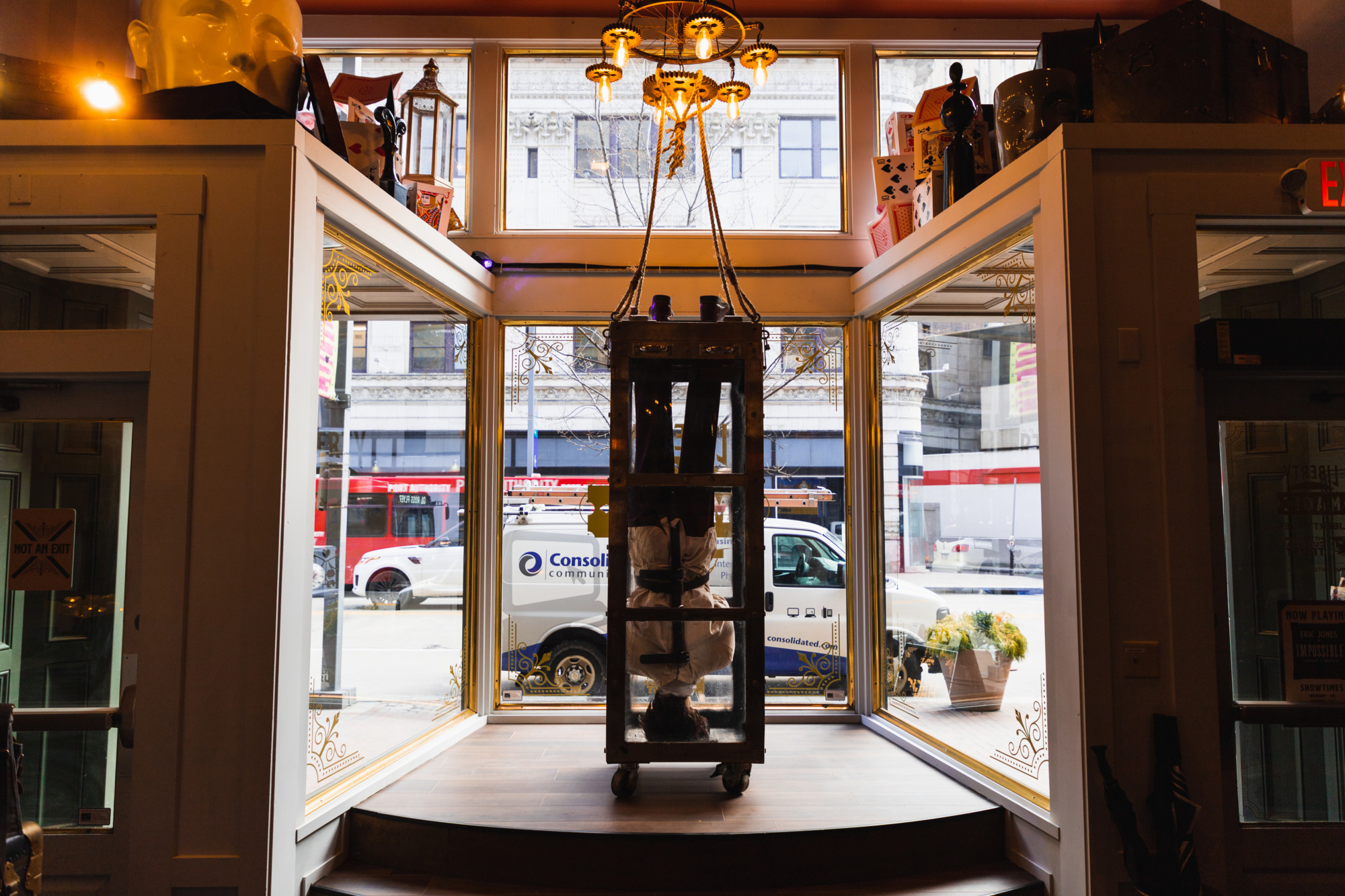 The Curiosity Shoppe at Liberty Magic, with a real-life replica of Houdini's water torture cell
Photo courtesy of the Pittsburgh Cultural Trust