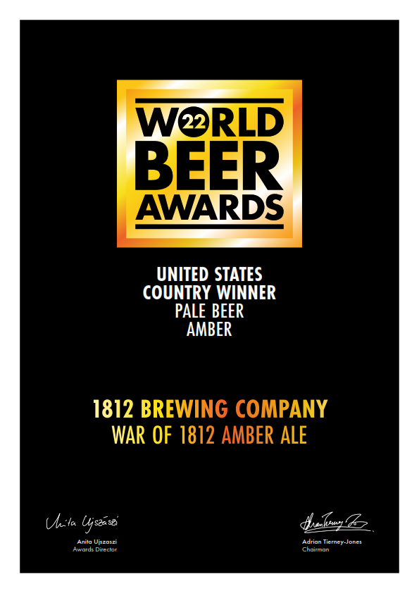 WORLD BEER AWARDS 2022 - UNITED STATES COUNTRY WINNER - PALE BEER AMBER 