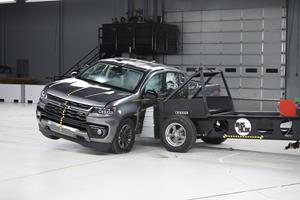 The 2022 Chevrolet Colorado crew cab is one of three models to earn the highest rating of "good" in IIHS's updated side crash test. Six popular small pickup models were included in the latest test group.