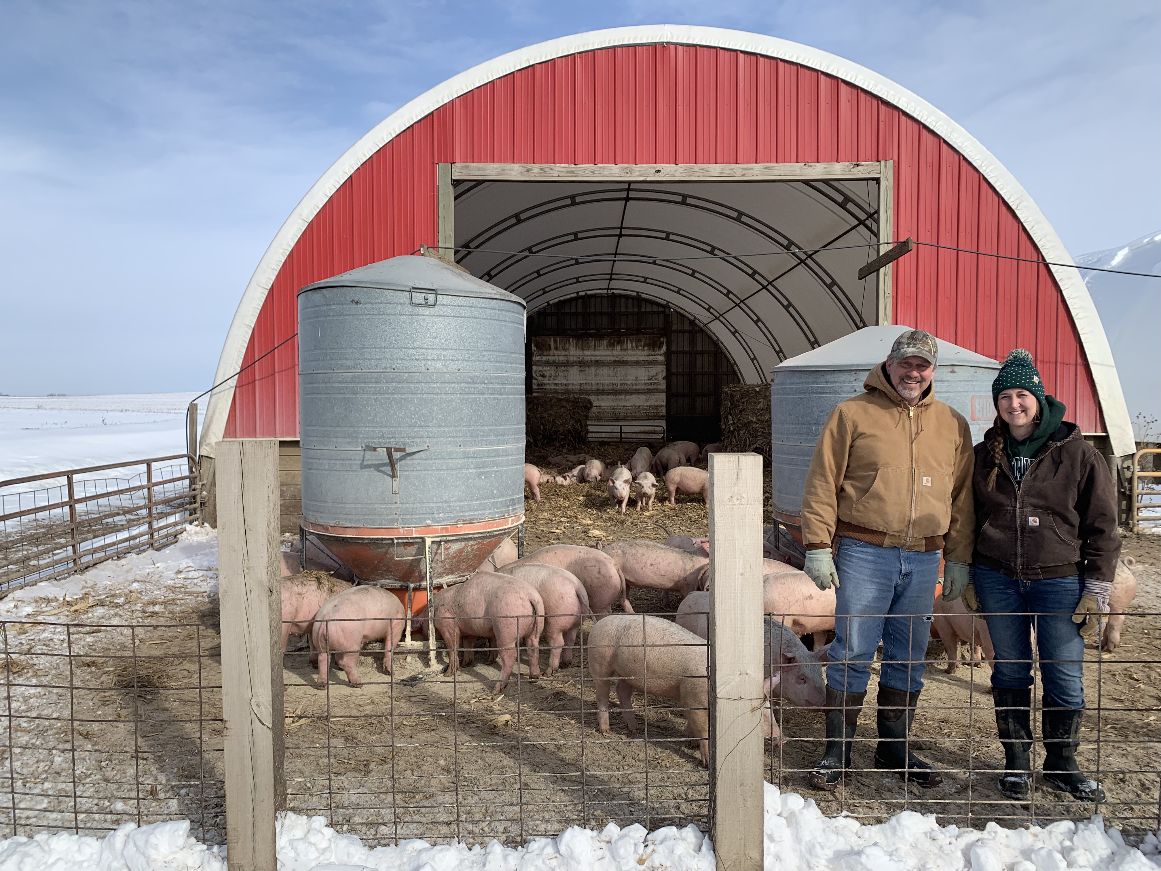 Jeff Kruse and his daughter Kelsey on their family farm in Silver City, Iowa where they raise pigs for Niman Ranch. Kelsey is a past Next Generation Foundation scholarship recipient.