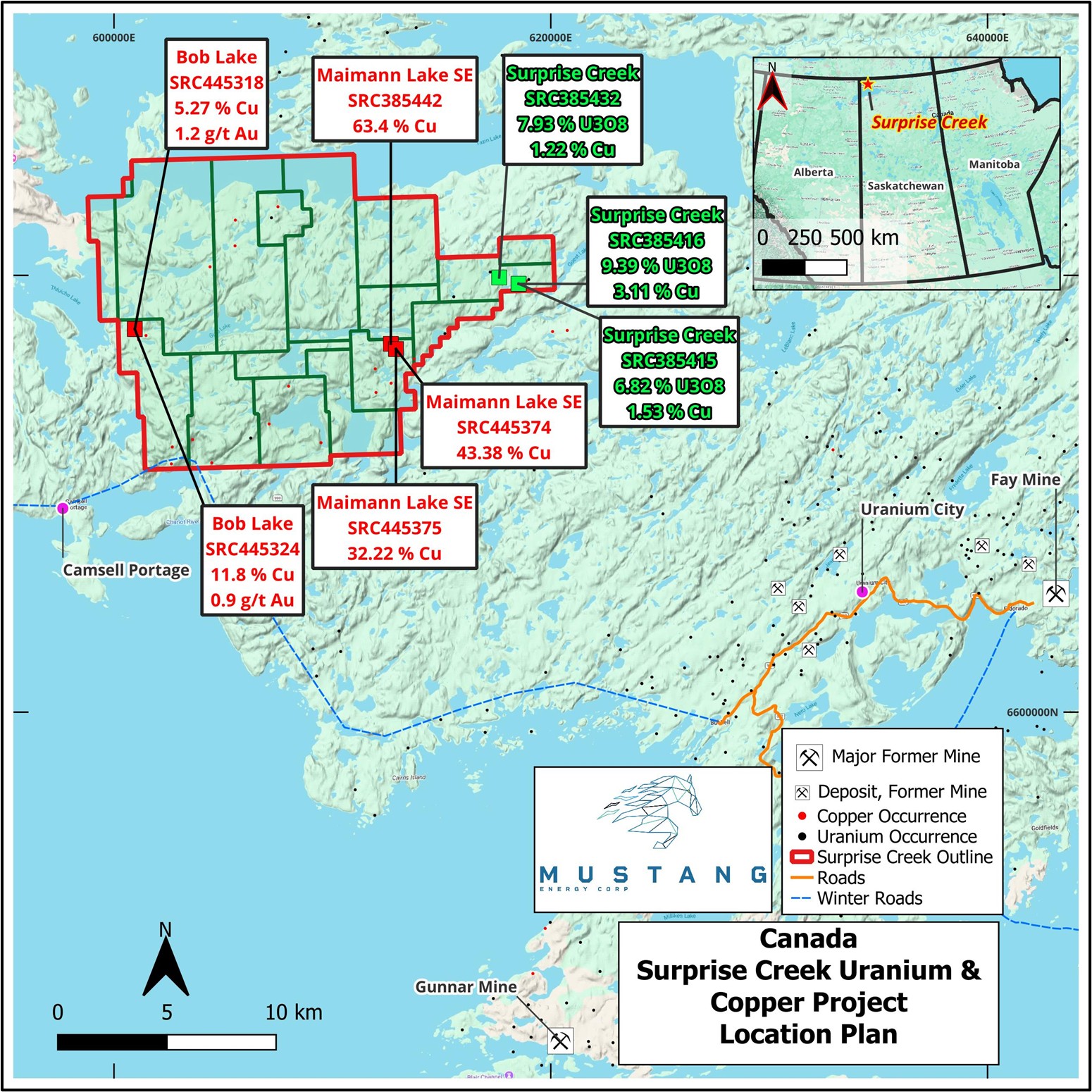 Surprise Creek Uranium-Copper Project Overview and Location with sample results 