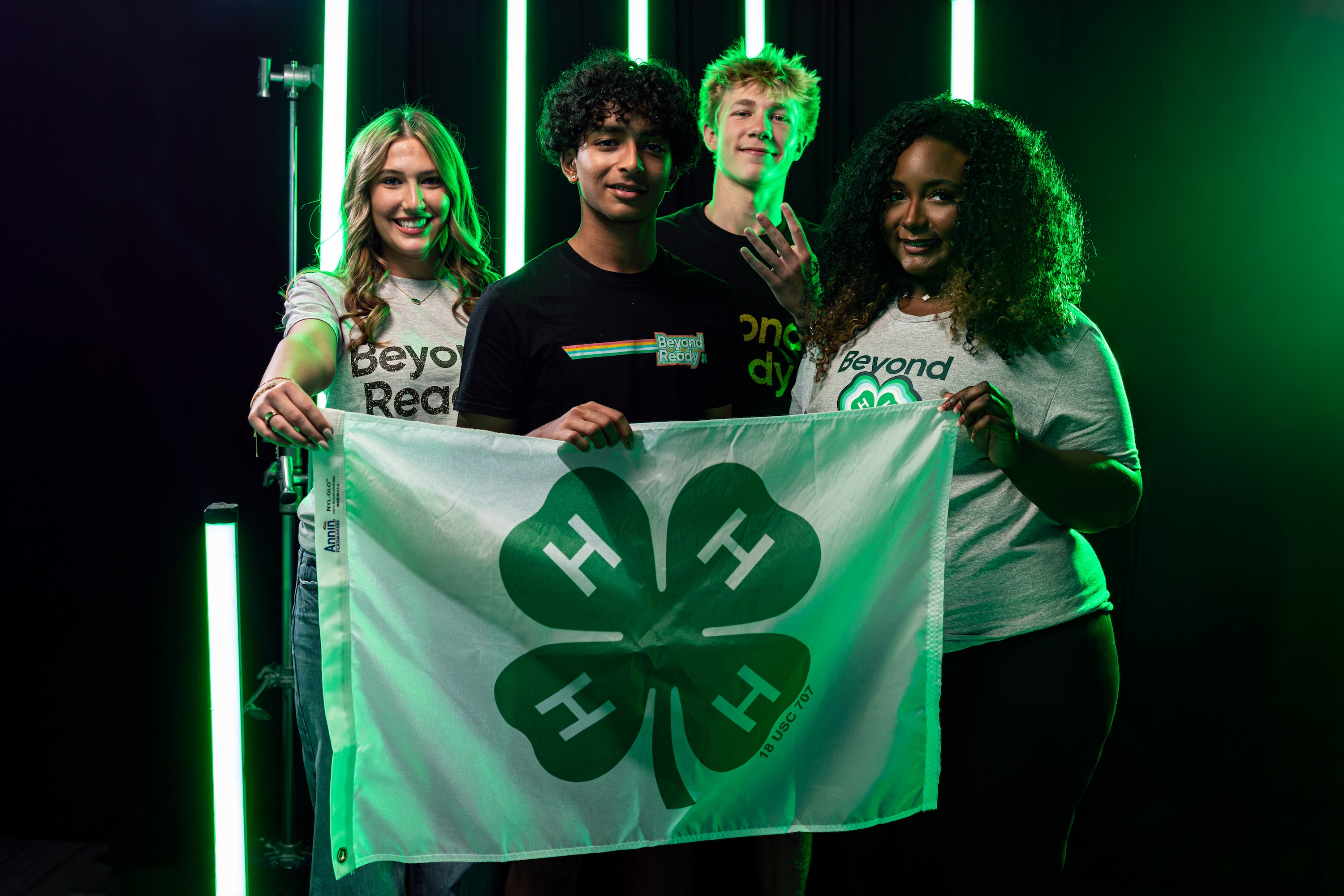 2027 4-H Youth in Action Winners (L–R): Lilly Lucas, Aarush Muthukrishnan, Harrison Crenshaw, and Musiq Williams. Each winner receives a $5,000 scholarship, serves as a national 4-H spokesperson, and a year of professional development and networking opportunities.