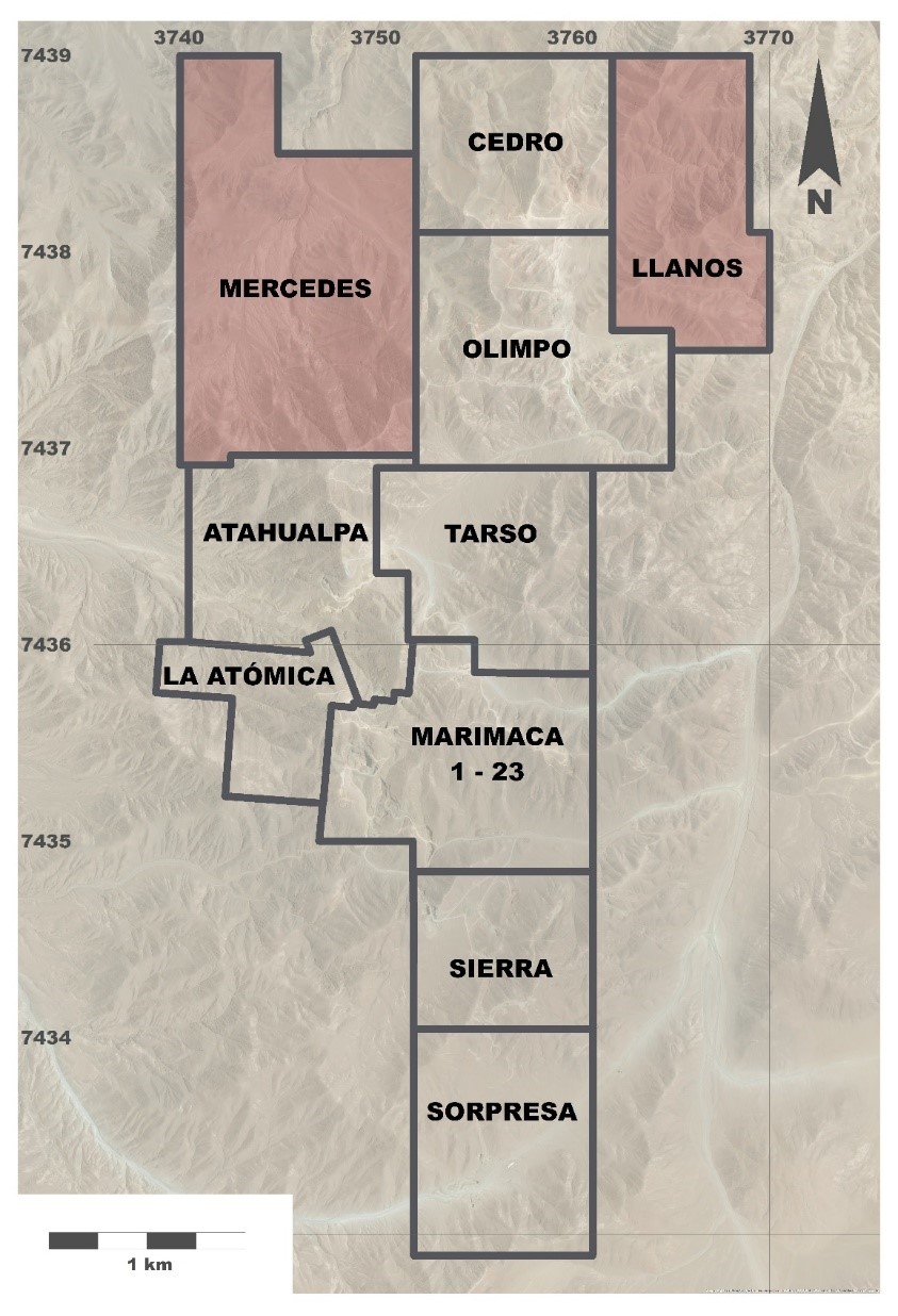 Figure 2: Marimaca Project and Most Llanos and Mercedes Claims Considered Most Prospective*