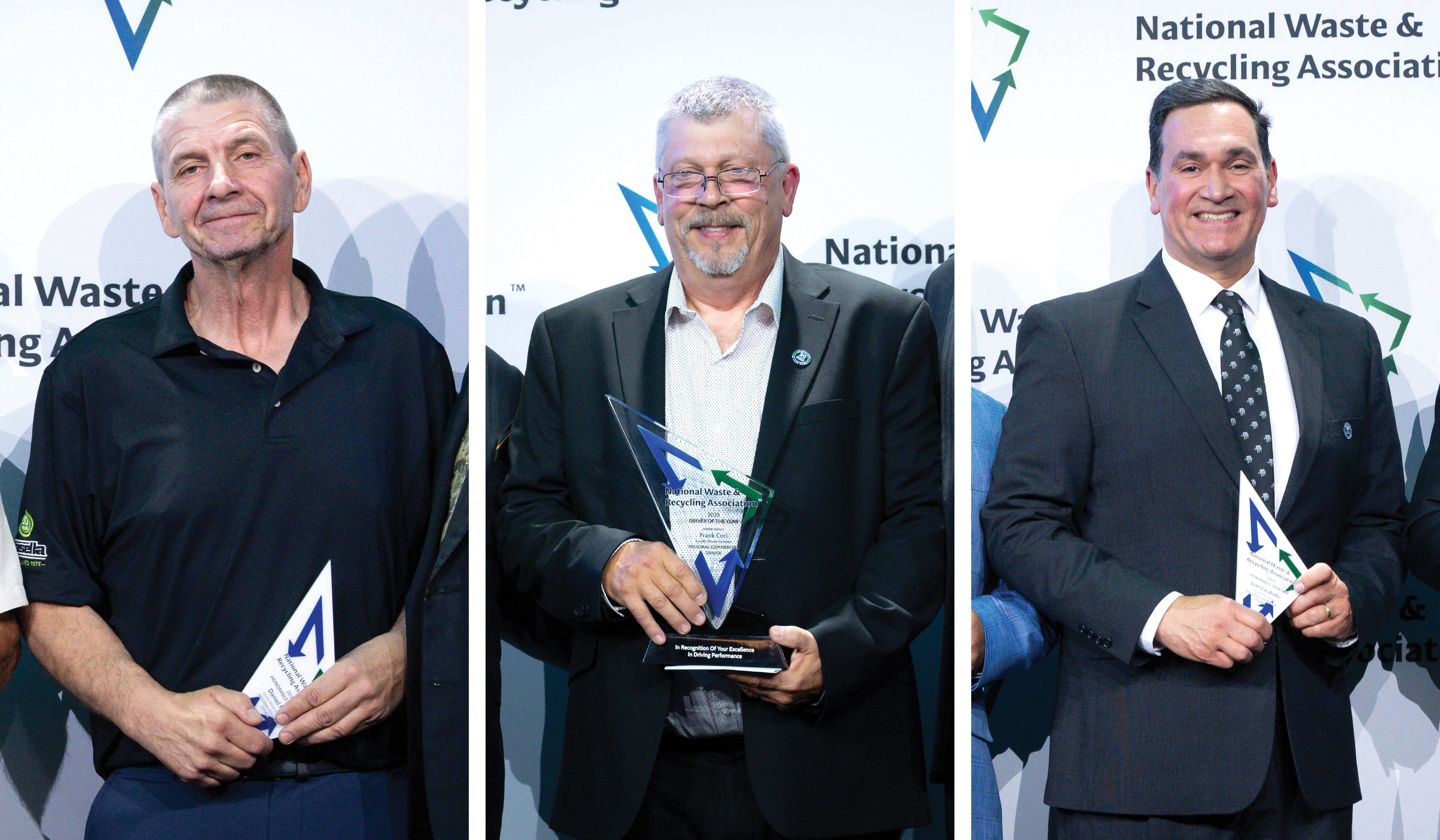 Casella drivers Daniel Hale, Frank Corl, and Juan Caraballo pose with their NWRA awards in Las Vegas.
