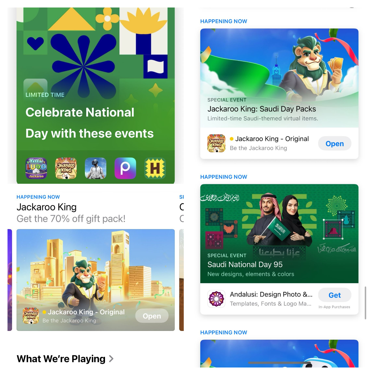 فعالية اليوم الوطني السعودي الخاصة بـ Jackaroo King تحصل على توصية في متجر App Store في الشرق الأوسط