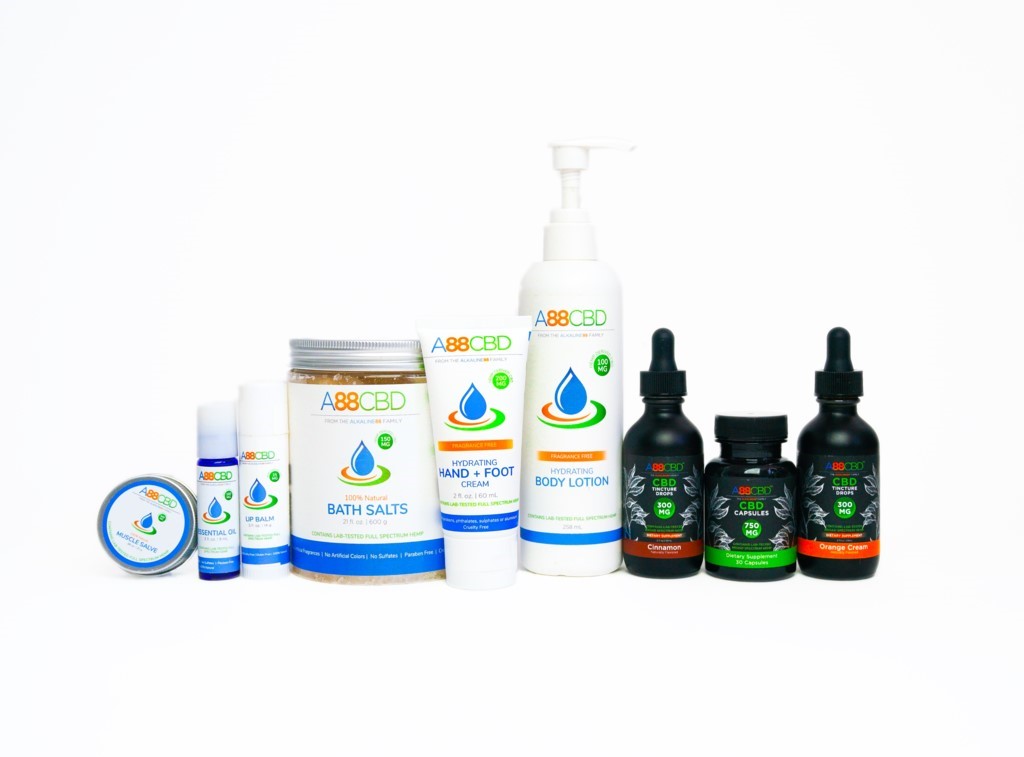 A88CBD™ Family of Topical and Ingestible Products: The Alkaline Water Company®