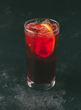 Rio Grande's Hibiscus Spritz, with Hibiscus agua fresca, soda, and lemon.  