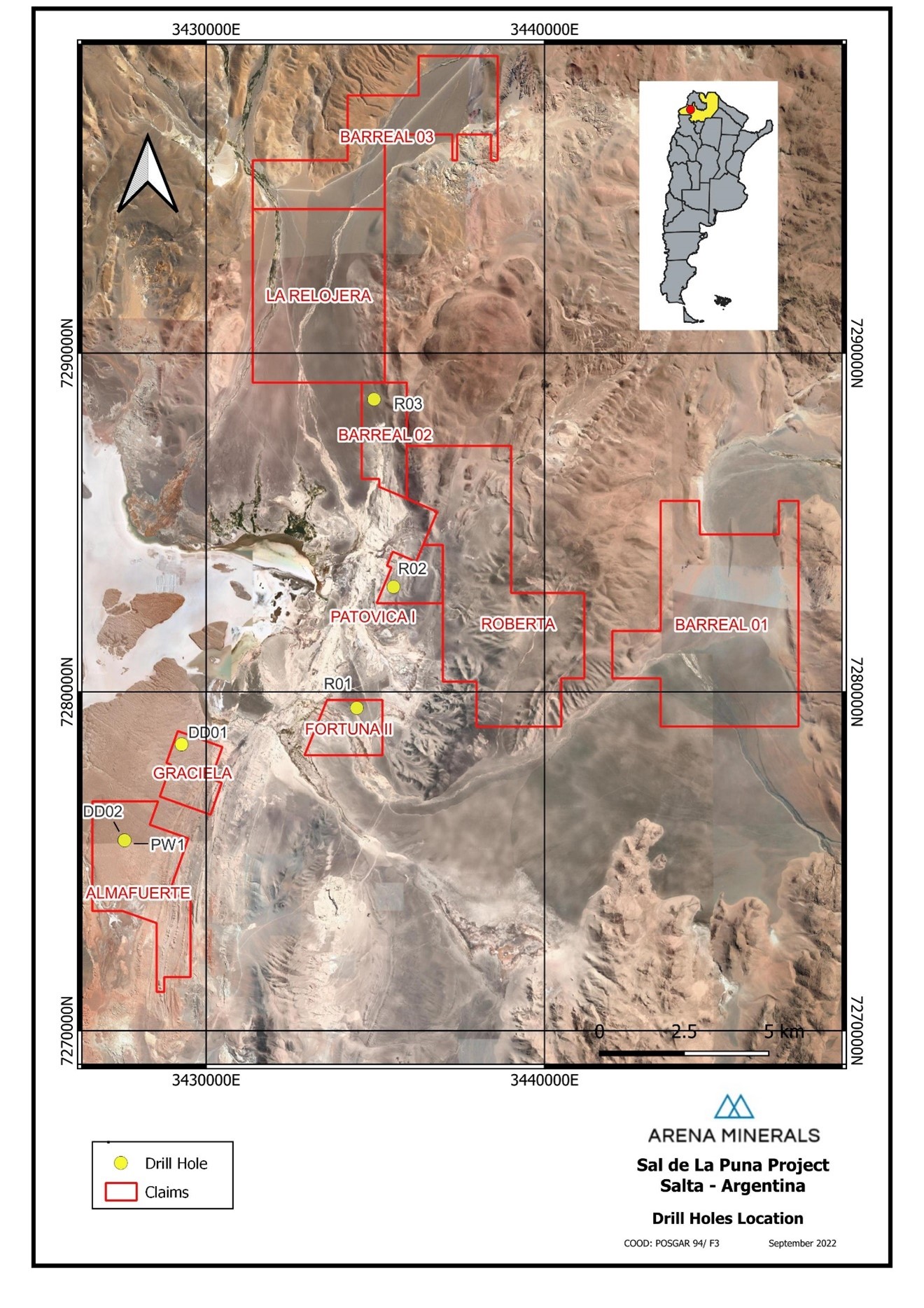 Sal de La Puna Project - Drill Holes Location