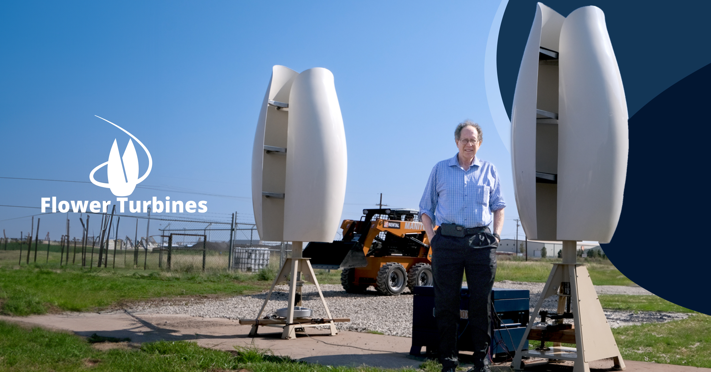 Daniel Farb stands beside the company's innovative small-scale wind turbines