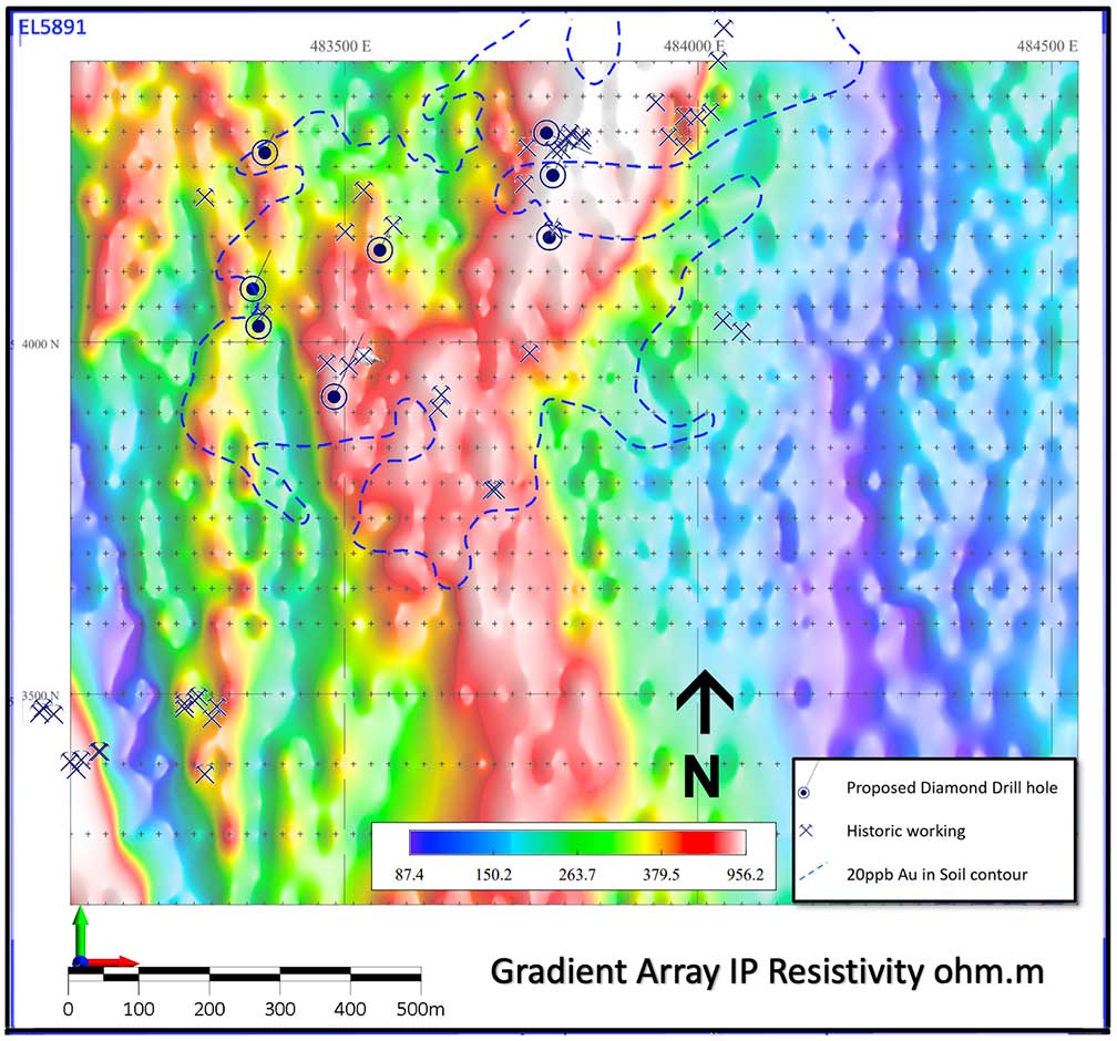 Fig-3–Gradient-Array-IP-Resistivity-with-gold-in-soil-contour-and-8-proposed-drill-hole-locations