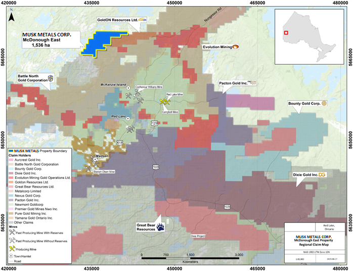 Figure 3: McDonough East property location in the Red Lake Gold Camp.