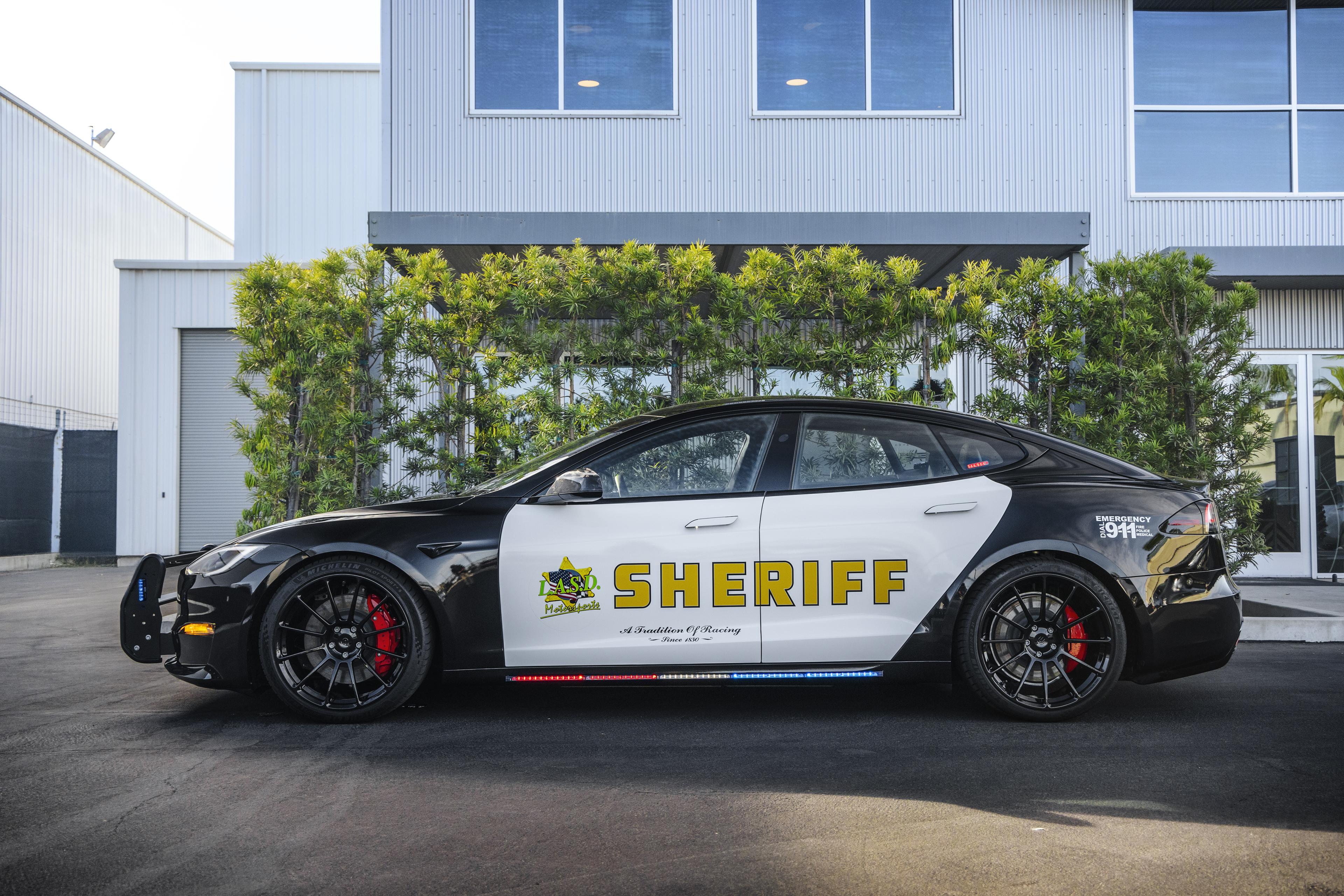 Tesla Model S Plaid Police Pursuit Vehicle Los Angeles Sheriffs Department UP.FIT, Unplugged Performance