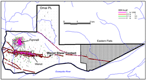 Figure 1: Plan map of Eastern Flats, located east of the Omai Prospecting Licence