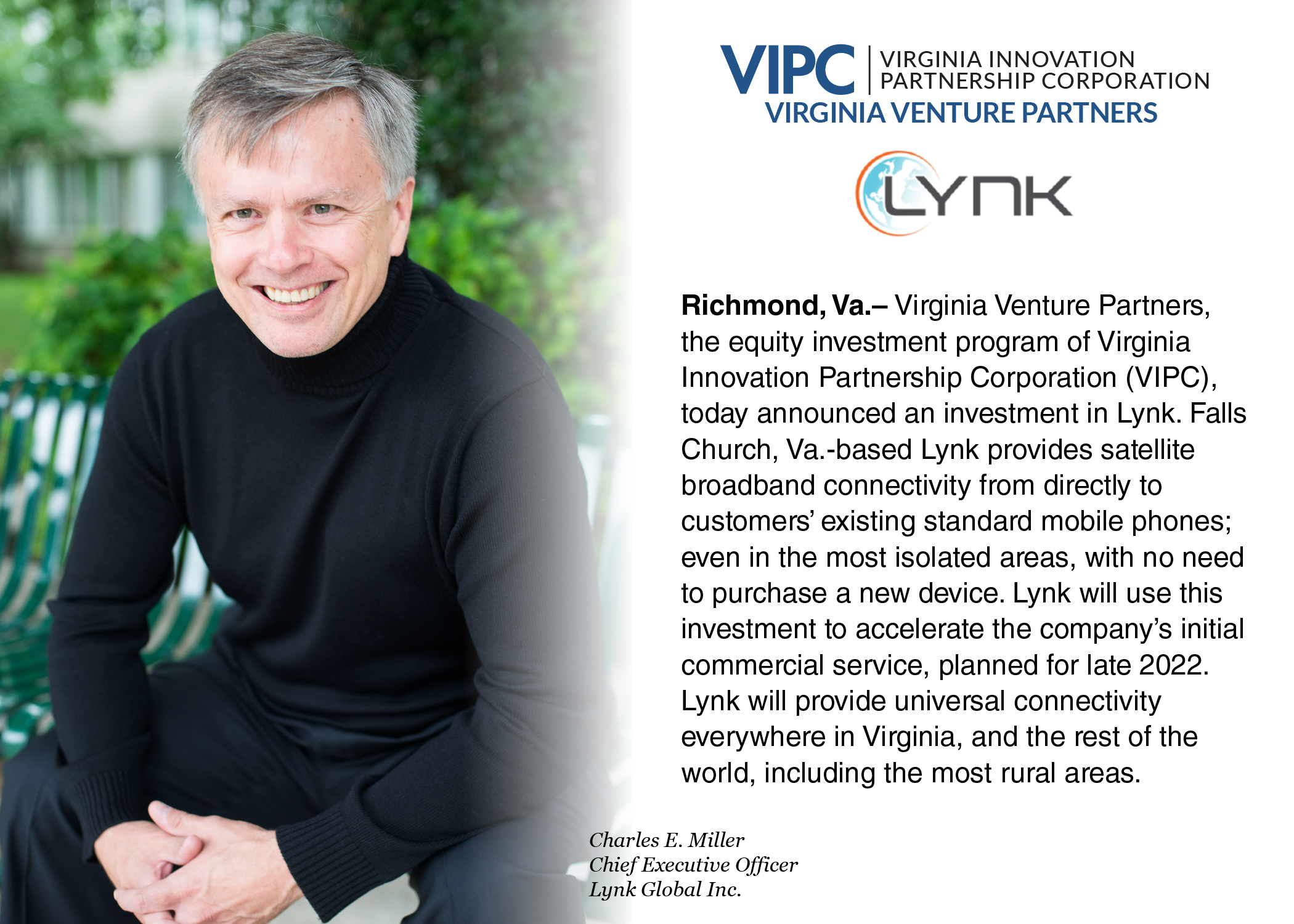 VIPC’s Virginia Venture Partners Invests in Lynk to Provide Reliable Cellular Coverage via Satellites