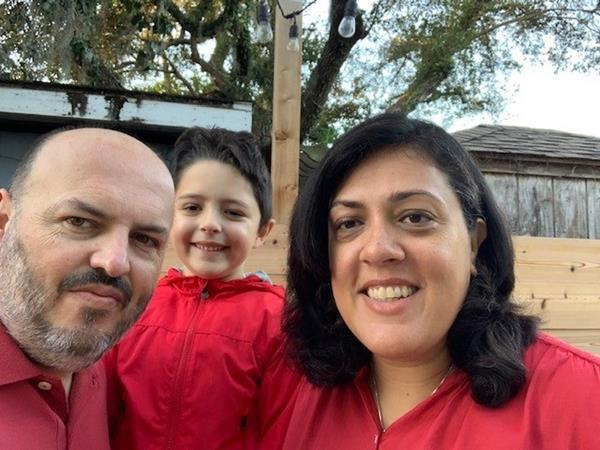 The Schaffrath family wears red in support of the Go Red for Women campaign.