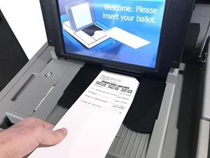 ExpressVote Ballot inserted into poll place tabulator