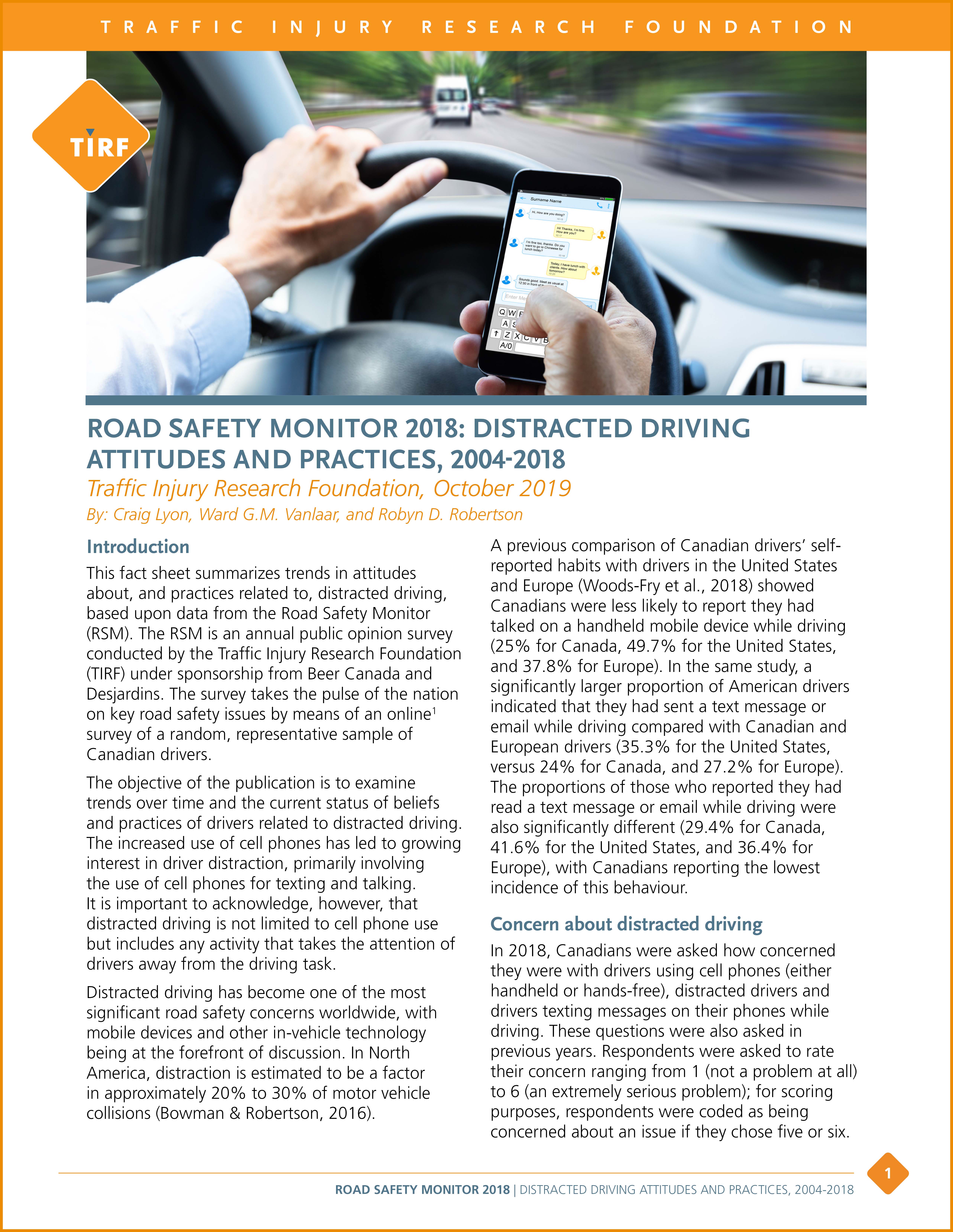 RSM Distracted Driving Attitudes and Practices, 2004-2018-COVER with orange border
