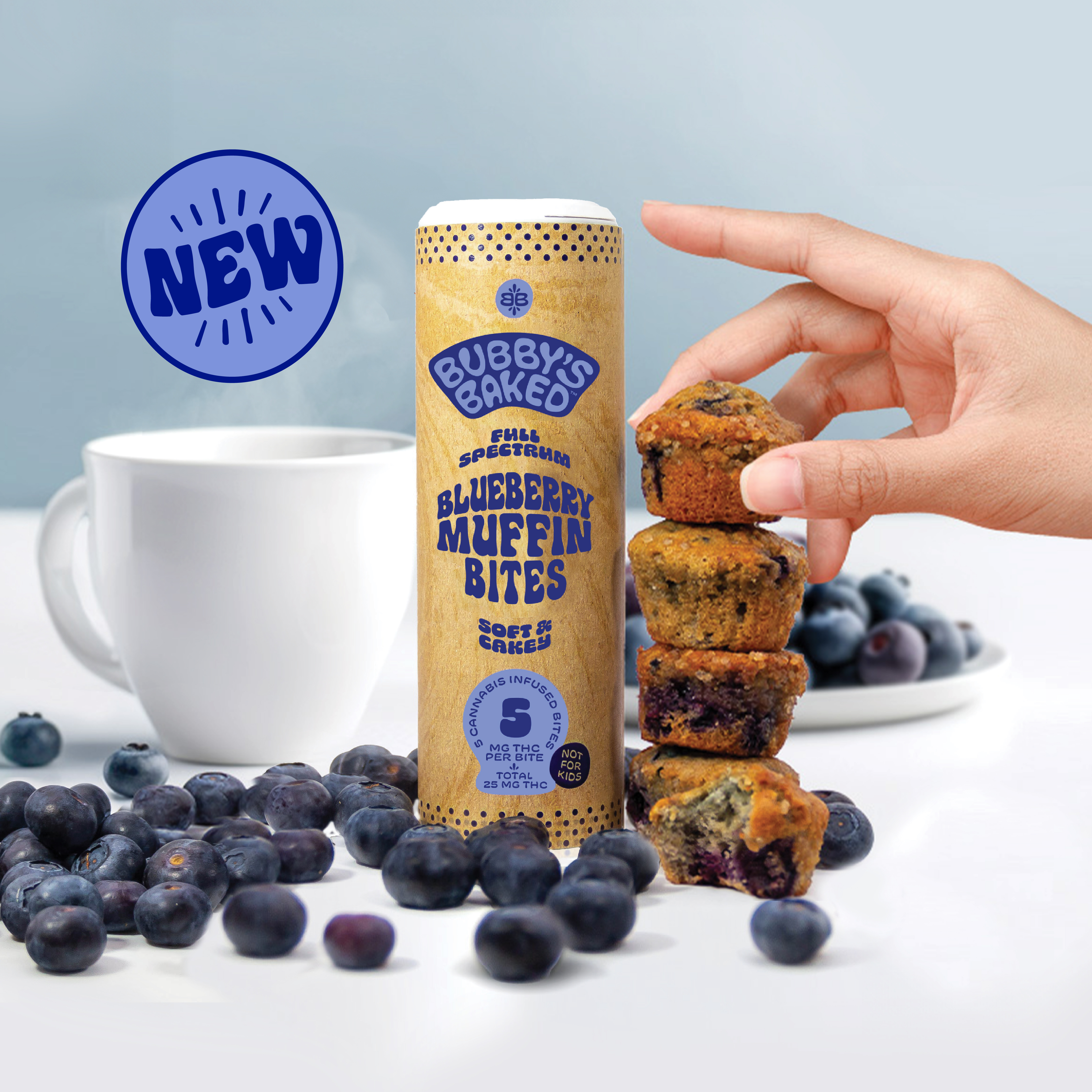 New Bubby's Baked, Full Spectrum, Blueberry Muffin Bites now available at select dispensaries in Massachusetts and Maryland and coming soon to Delaware.