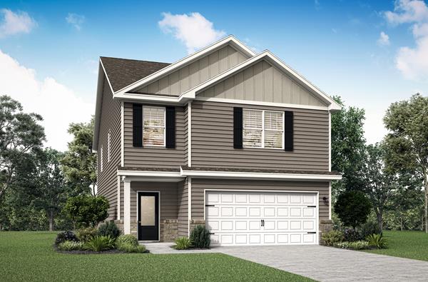 The Lincoln is a beautiful two-story home with front yard landscaping.