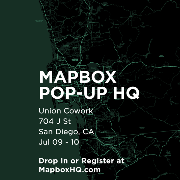 Geospatial experts will offer whiteboarding sessions, events and demonstrations free of charge at the Mapbox Pop-Up HQ.