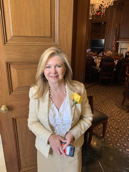 U.S. Senator Marsha Blackburn (R-Tenn.)  wears a yellow rose to honor 100 years of women’s voting rights.  Members of the Tennessee Legislature who supported suffrage wore yellow roses when they became the 36th and final state to ratify the 19th Amendment.  