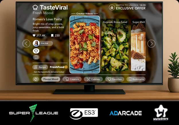 Gamified Foodtainment Content Coming to Connected TV and Mobile Advertising Through Groundbreaking Partnership Between Super League, Meta-Stadiums™ TasteViral Platform, AdArcade, and ES3