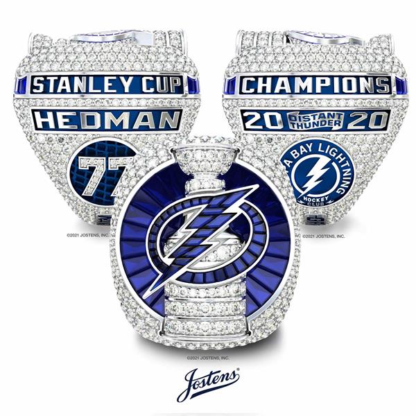 Jostens 2020 Stanley Cup Championship Ring for the Tampa Bay Lightning was designed with 25.0 carats of genuine gemstones