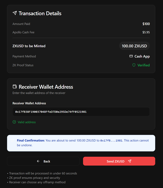 ApolloCASH Simple Send and Receive UI 3