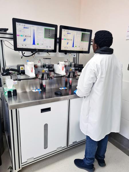 A technician sex sorts livestock semen at the sorting laboratory recently launched by Sexing Technologies® and RAMSEM at RAMSEM's facility near Bloemfontein