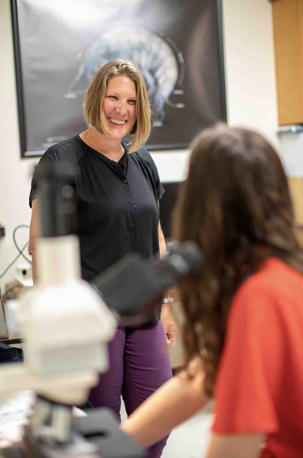 Georgia College Assistant Professor of Biology Dr. Kristine White in the lab with junior environmental science major Sally Sir of Duluth, Georgia.