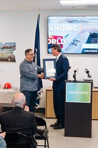 Virginia Governor Glenn Youngkin presents AeroFarms with the inaugural Controlled Environment Agriculture (CEA) Proclamation